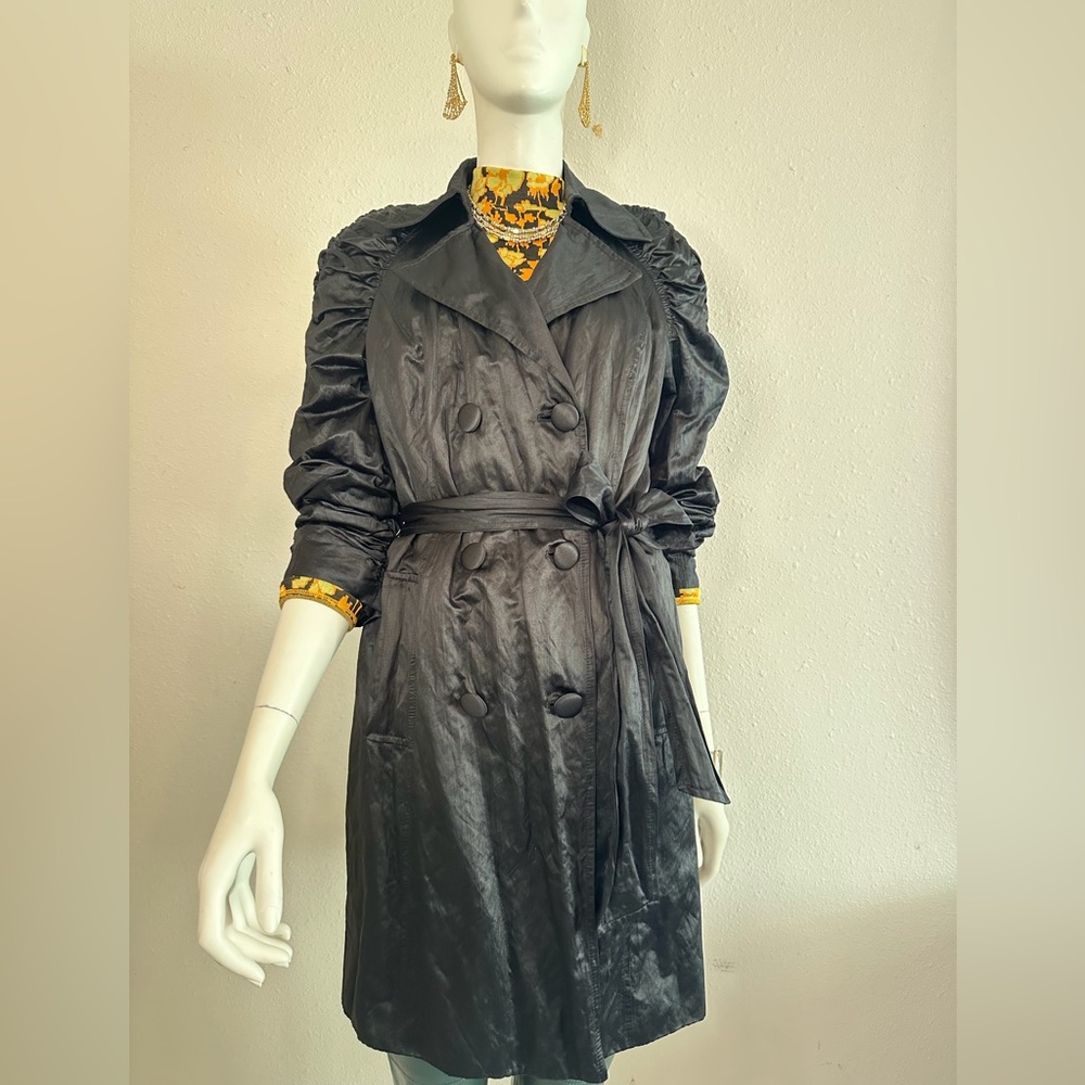 INC International Concepts Black Textured Trench Coat